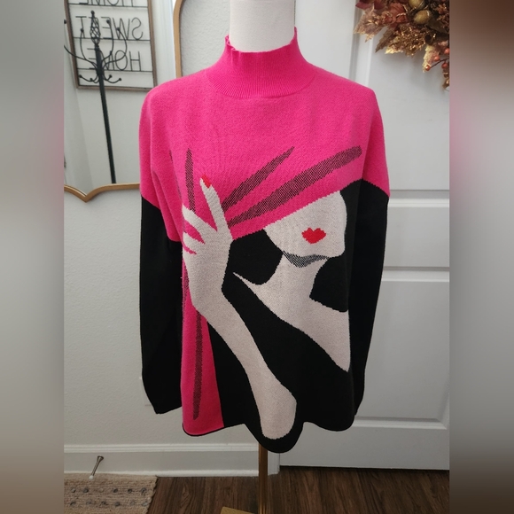 Sweaters - Pink and Black Graphic Women Sweater